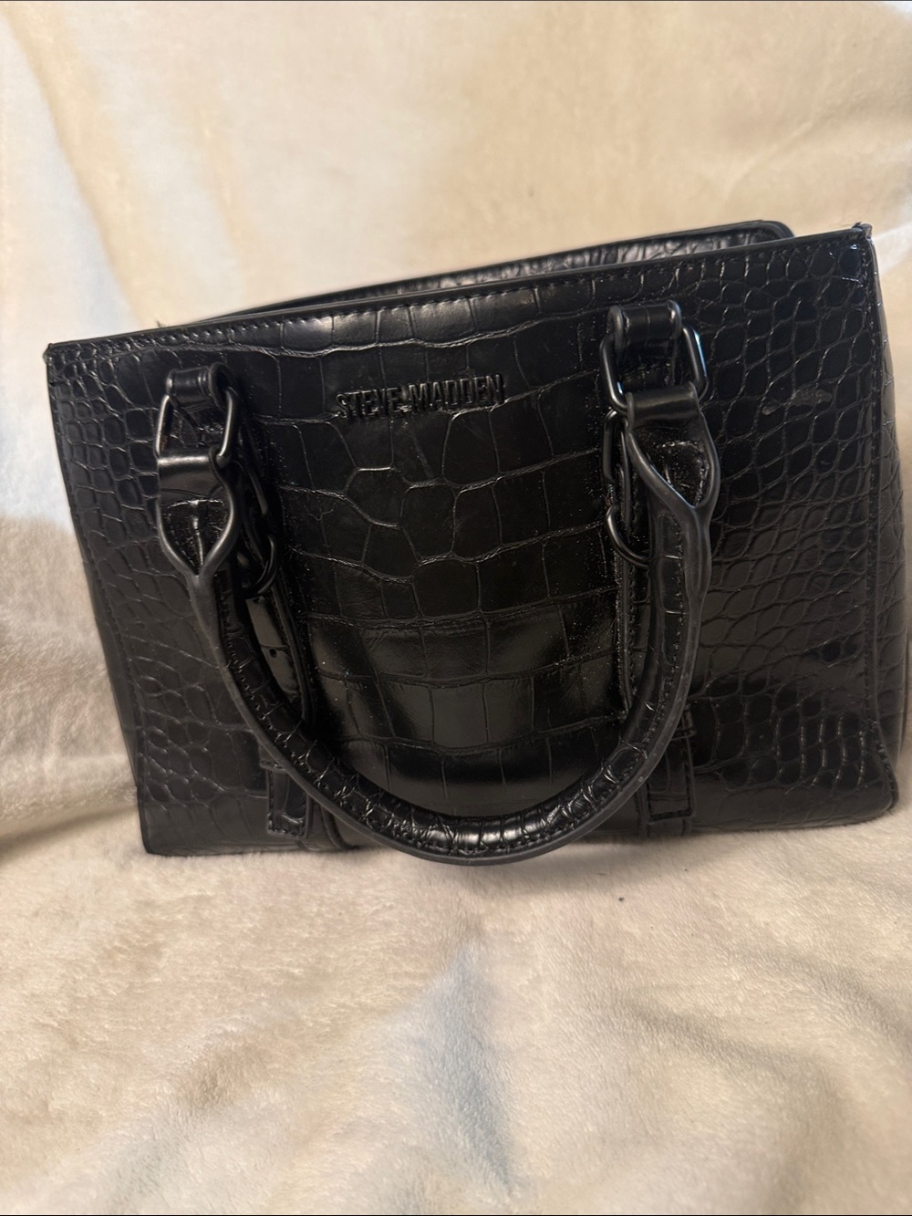 Steve Madden Black Croc-Embossed Structured Satchel